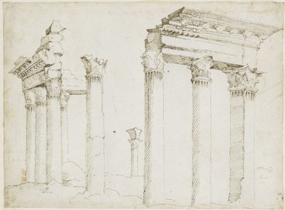 Remains of the Temple of Minerva on the Forum of Nerva by Maarten van Heemskerck