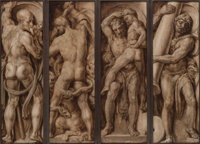 Saturn Devouring a Child; Hercules Slaying the Hydra; Hercules Lifting Antaeus; Hercules Erecting the Columns of Calpe and Abyla by Maerten van Heemskerck