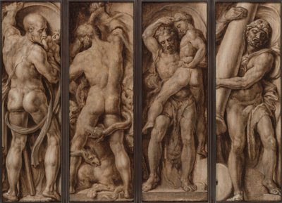 Saturn Devouring a Child; Hercules Slaying the Hydra; Hercules Lifting Antaeus; Hercules Erecting the Columns of Calpe and Abyla by Maerten van Heemskerck