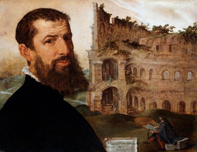 Self Portrait of the Painter with the Colosseum in the Background, 1553 by Maerten van Heemskerck