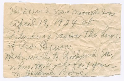Handwritten note from Magdalene Hendricks Boozé by Magdalene Hendricks Boozé