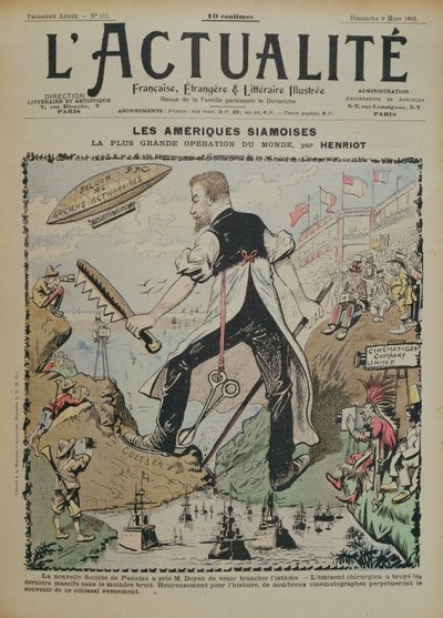 Caricature on the construction of the Panama Canal and the media coverage surrounding it, cover of L