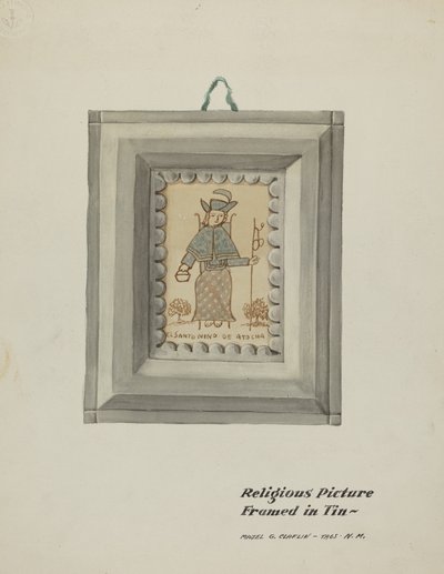 Hand Drawn Santo Nino de Atocha-Hand Made Tin Frame by Majel G. Claflin