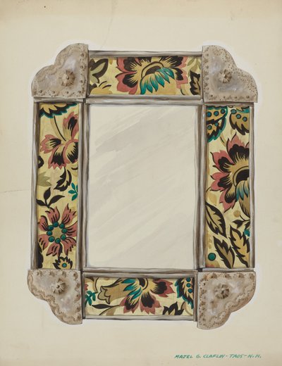 Mirror, Framed with Wallpaper Panels, Bordered in Tin by Majel G. Claflin