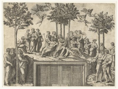 Apollo and Muses on Mount Parnassus by Marcantonio Raimondi