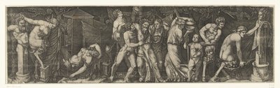 Bacchanal with a Drunken Bacchus, and Satyrs and Maenads by Marcantonio Raimondi