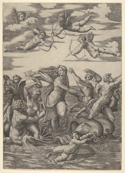 Galatea Standing in a Water-Chariot Pulled by Two Dolphins by Marcantonio Raimondi