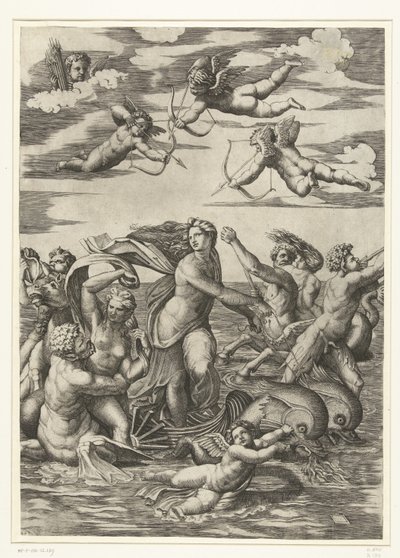 Triumph of Galatea with tritons and nereids and putti by Marcantonio Raimondi