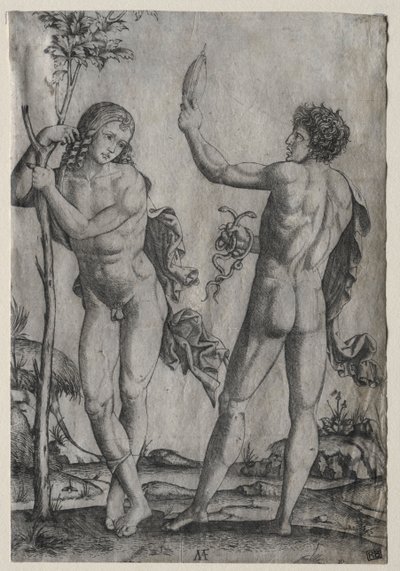 Two Nude Men Beside a Tree by Marcantonio Raimondi