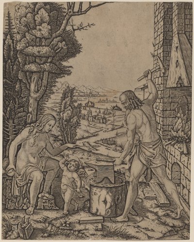Vulcan, Venus, and Eros by Marcantonio Raimondi