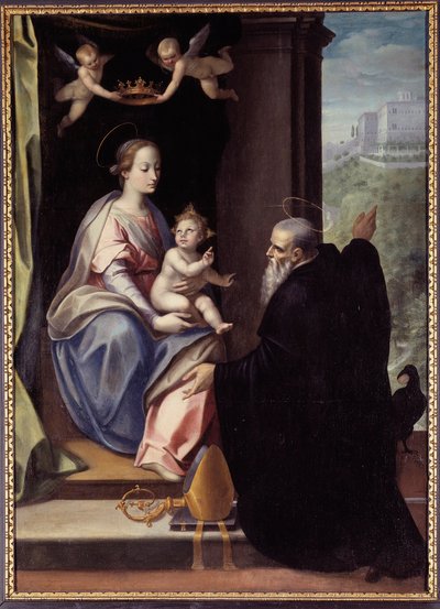 Saint Benedict Committing the Abbey of Montecassino to Jesus and Mary (Painting by Marco Mazzaroppi) by Marco Mazzaroppi