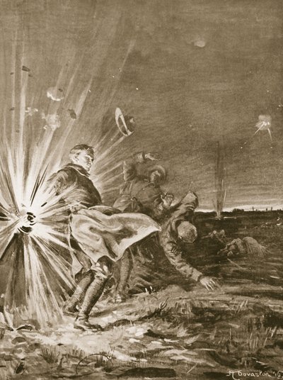 A shell bursts close to Private Jackson, blowing off his arm when assisting to bring in a wounded man by Margaret Dovaston