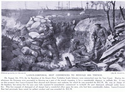 Lance Corporal Best awarded a DCM for commencing to rebuild his trench near Yser Canal under heavy fire August 1915 by Margaret Dovaston