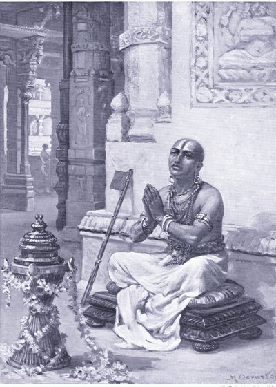 Ramanuja contemplating his philosophy of the one personal God 1100 AD by Margaret Dovaston
