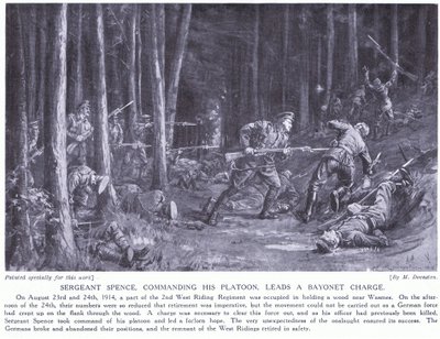 Sergeant Spence won a DCM for leading his platoon in a bayonet charge in woods near Wasmes in August 2014 by Margaret Dovaston