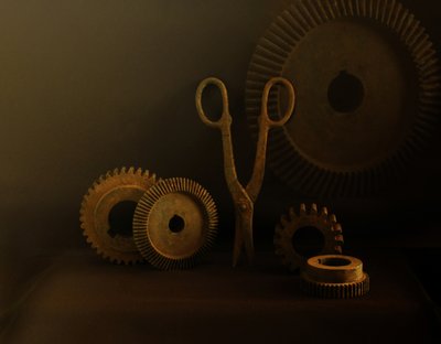 Rusty Gears And Scissors by Margaret Halaby
