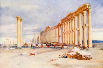 Colonnade, Palmyra, with Turkish Castle in the Distance by Margaret Thomas