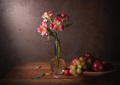 Dramatic Floral and Fruit Still Life by Margareth Perfoncio