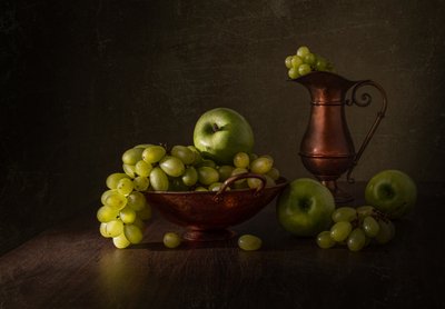 Green Grapes Copper Still Life by Margareth Perfoncio