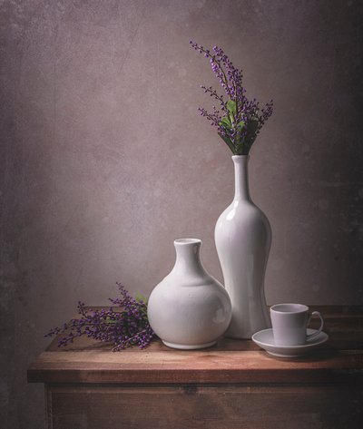 Lavender Vases Still Life by Margareth Perfoncio