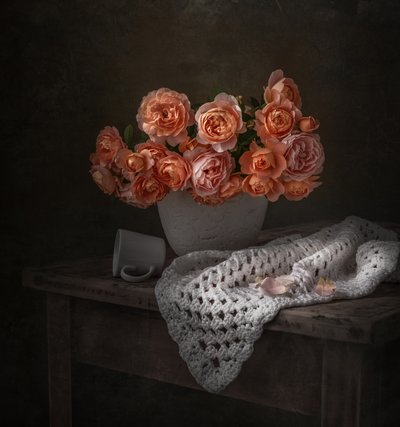 Moody Peach Rose Bouquet by Margareth Perfoncio