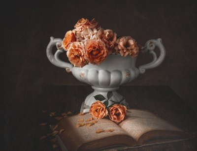 Moody Roses and Old Book by Margareth Perfoncio