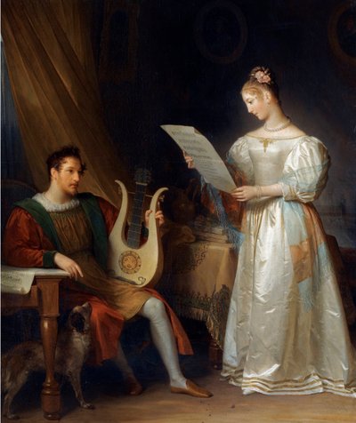 Interior with a Man holding a Lyre and a Woman with a Music Score by Marguerite Gerard