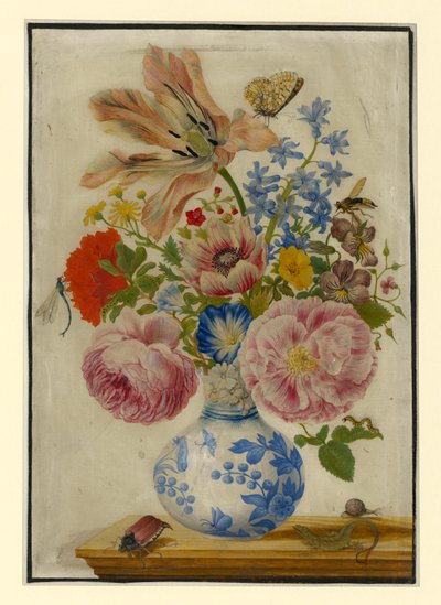Chinese Vase with Roses, Poppies, and Carnations by Maria Sibylla Merian