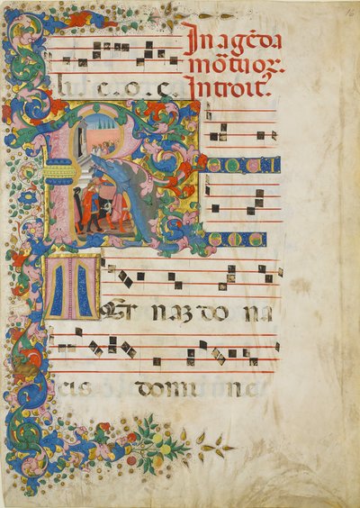Manuscript Leaf with a Funeral Procession in an Initial R, from a Gradual by Mariano del Buono