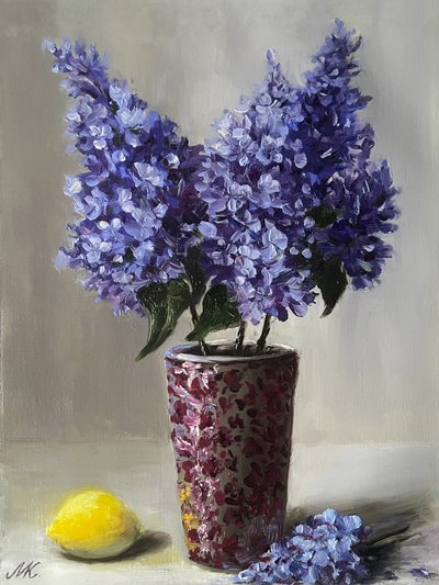 Lilac Still Life with Lemon by Marina Kozyr