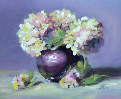 Painterly Hydrangeas in Vase by Marina Kozyr