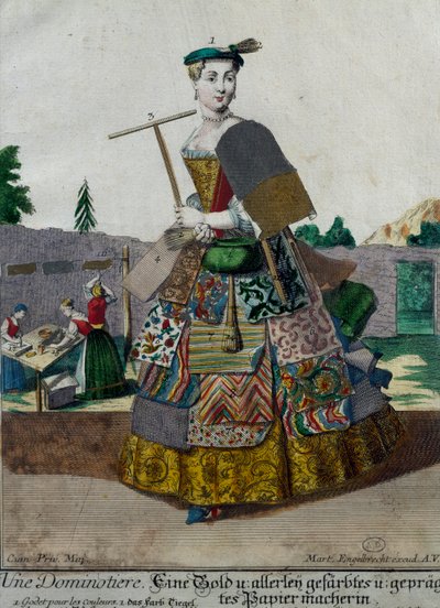 Manufacturer of colored papers, engraving from Assemblage des nouveau manouvries habilles by Martin Engelbrecht
