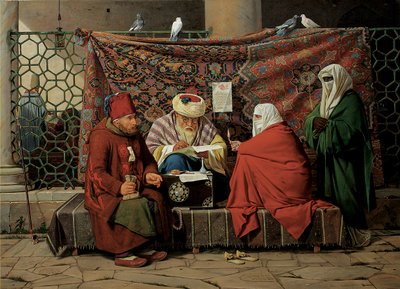 A Turkish Notary Drawing up a Marriage Contract in Front of the Kilic Ali Pasha Mosque, Tophane, Constantinople by Martinus Rorbye