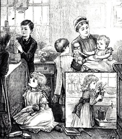 An Engraving Depicting a Regular Scene of a Wealthy Victorian Family by Mary Ellen Edwards