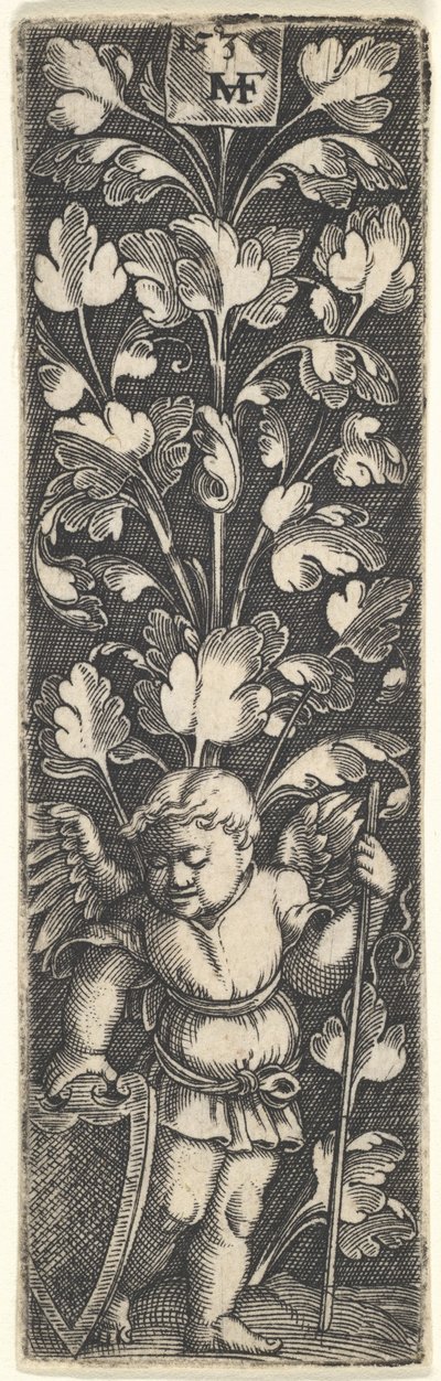 Ornament with a Genius Holding a Shield by Master MVHF