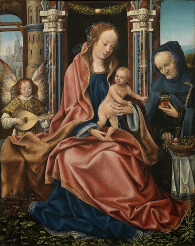 Triptych of the Holy Family with Music Making Angels (Central Panel) by Master of Frankfurt