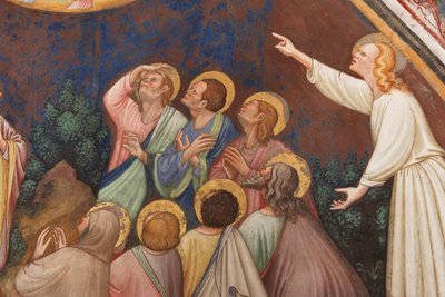 The Ascension of Christ (detail with male figures and saints), c.1420 by Master of Vignola