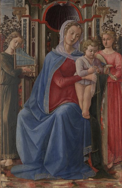 Virgin and Child with Two Angels by Master of the Castello Nativity