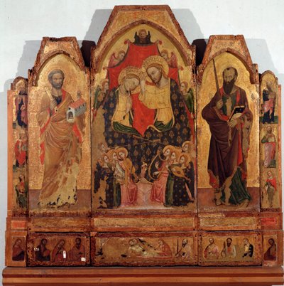 Triptych of the Coronation of the Virgin with Saints Peter and Paul by Master of the Corleone Polyptic