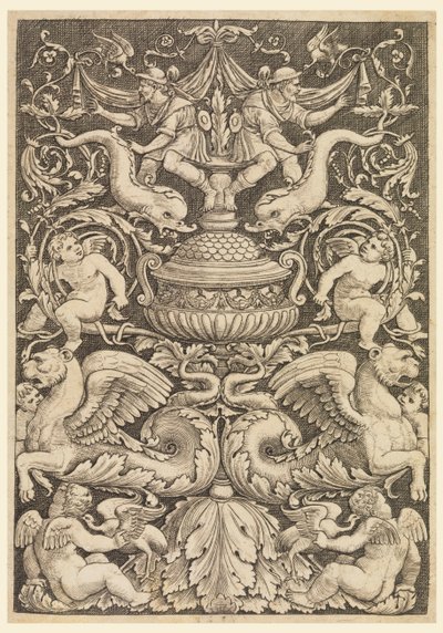 Grotesque with Dolphins and Winged Lions by Master of the Die, Italian or German, 1530 1560