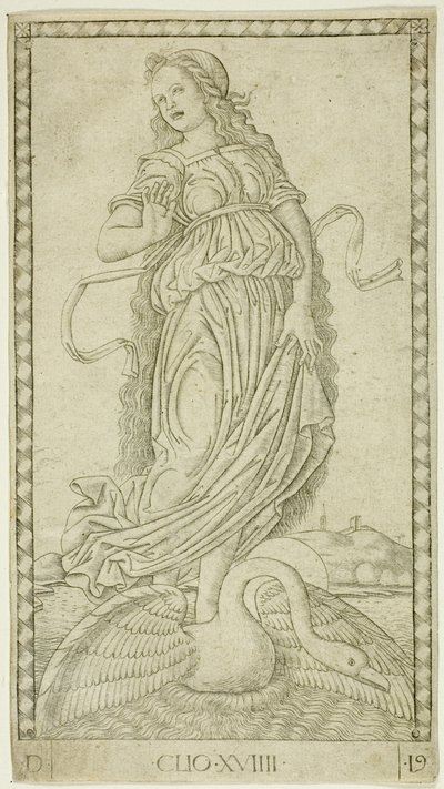 Clio, plate nineteen from Apollo and the Muses by Master of the E Series Tarocchi