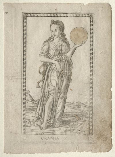 Urania Astronomy from the Tarocchi Series D: Apollo and the Muses, #12, before 1467 by Master of the E Series Tarocchi