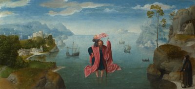 Saint Christopher carrying the Infant Christ by Master of the Female Half Lengths,
