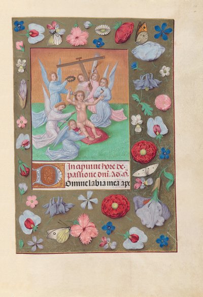 Hours of Queen Isabella the Catholic, Queen of Spain: Fol. 50r, Infant Christ with Instruments of the Passion by Master of the First Prayerbook of Maximillian