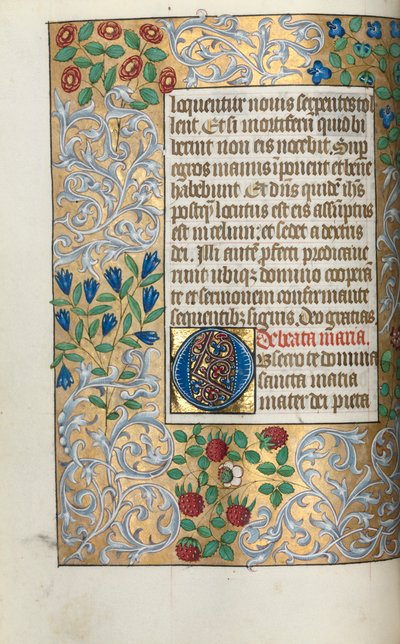 Book of Hours (Use of Rouen): Folio 18v, Prayers to the Virgin, Large Initial O with Elaborate Border by Master of the Geneva Latini