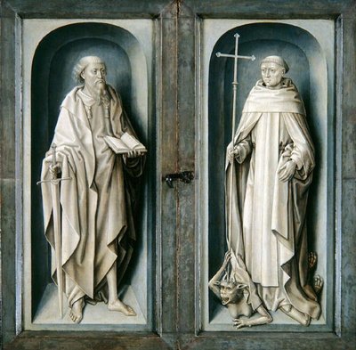 St Paul and St Benedict, closed panels of the Triptych of the Annunciation, c.1483 by Master of the Legend of St. Ursula