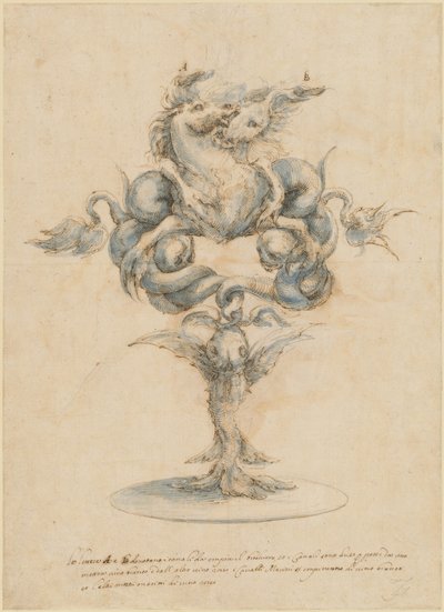 A Wine Decanter with Two Fighting Sea Horses by Master of the Medici Banquet Decanters