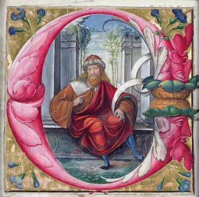Historiated initial C or O depicting King David by Master of the Monogram B.F