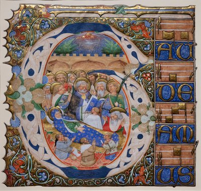Historiated initial with the Death of the Virgin by Master of the Murano Gradual