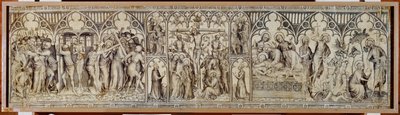The Narbonne Altar: Christ taken prisoner, mocked, crown of thorns, crucifixion, entombment, resurrection by Master of the Parement of Narbonne